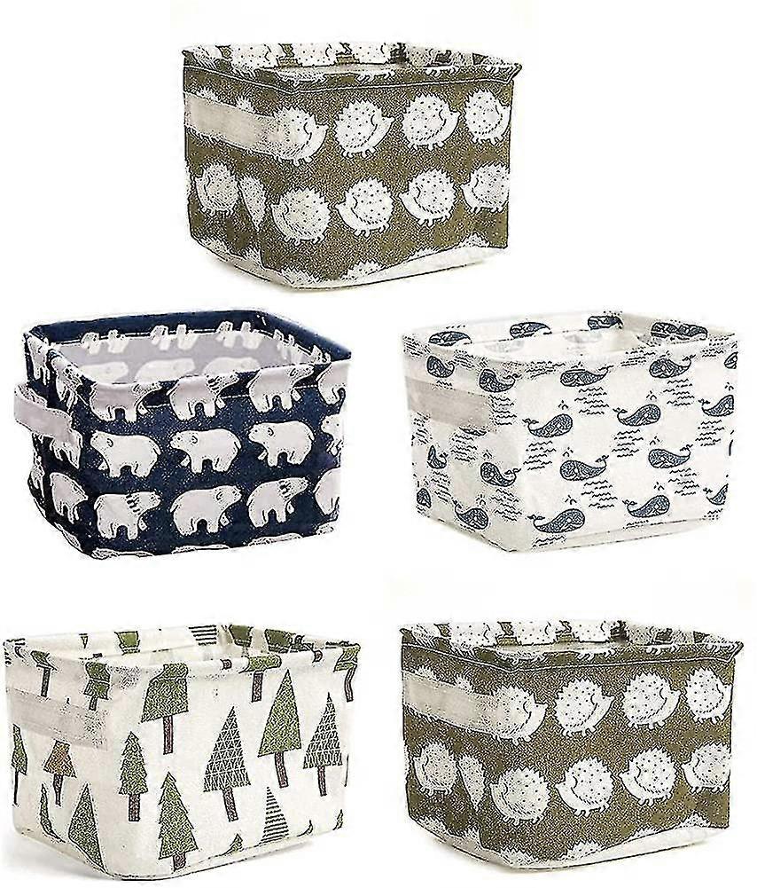 5 Pack Storage Baskets Small,foldable Mini Square Storage Bins Cotton Linen