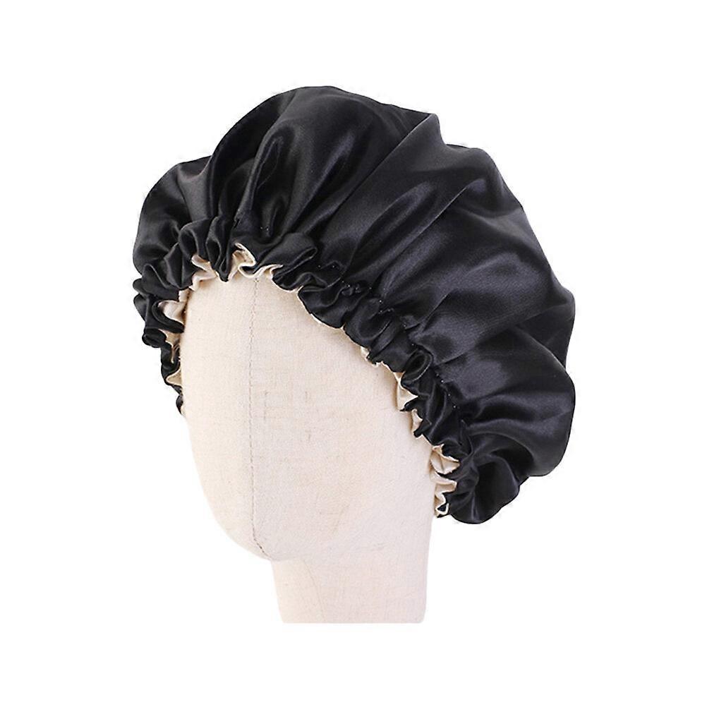 Kids Double Layer Sleeping Elastic Sleeping Hat Adjustable Sleeping Head Cover (Black)