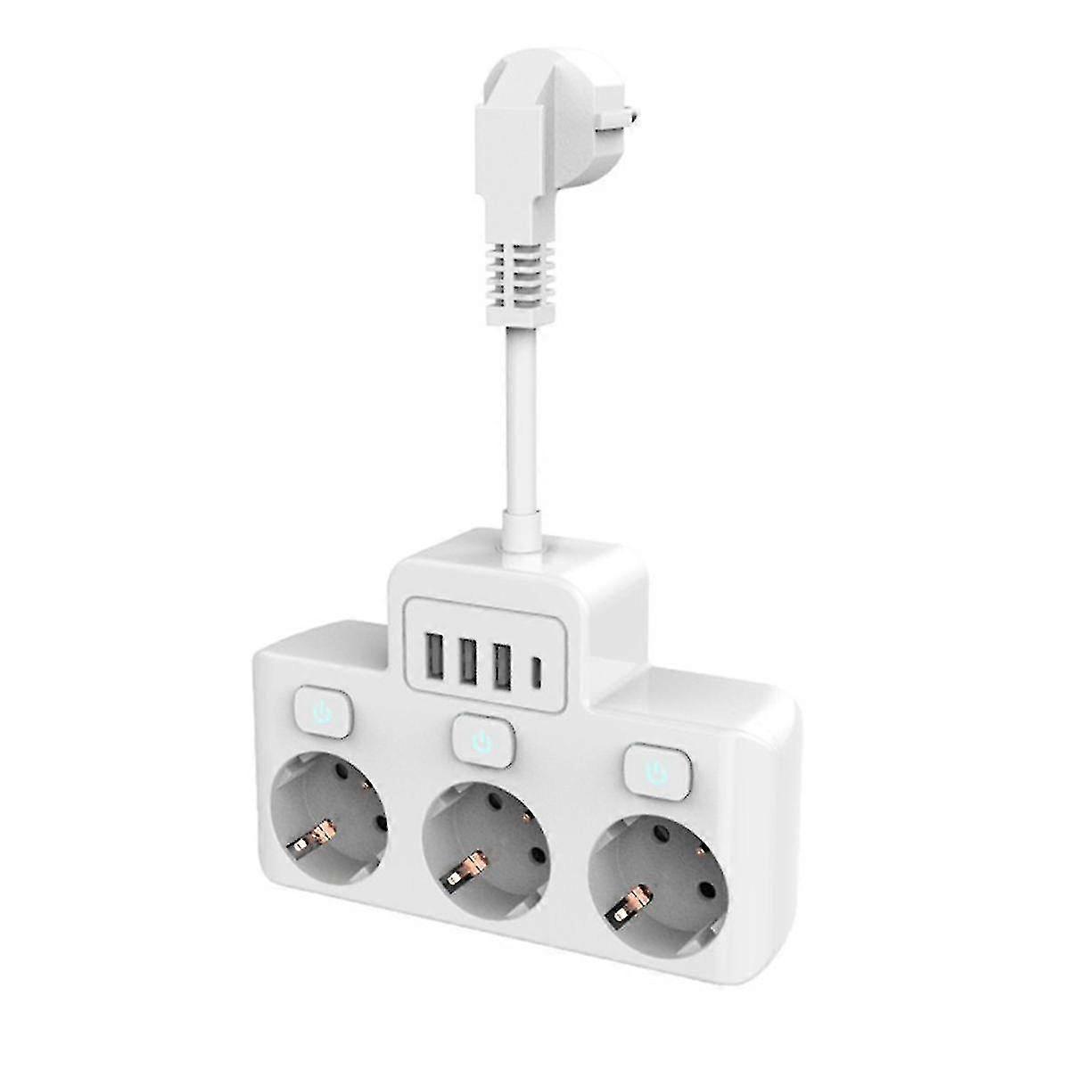 EU Plug Socket with Switch Power Strip Eu Standard Socket Converter 3 AC + 3 USB + 1 Type C Outlets, 0.05M Braided Cable