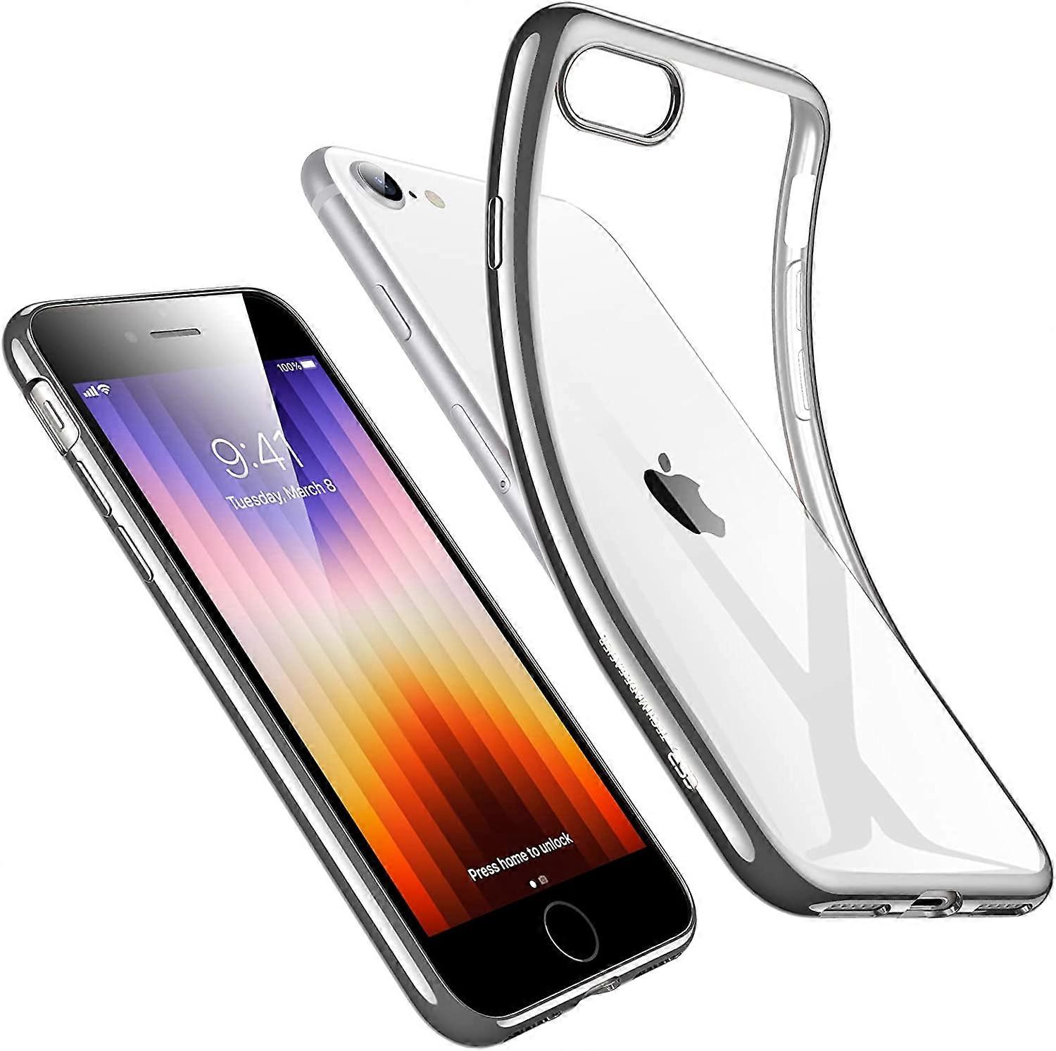 Clear Silicone Case Compatible with iPhone SE (2022), iPhone SE (2020), iPhone 8, and iPhone 7, Thin Soft TPU Transparent Protective Cover, Yellowing 