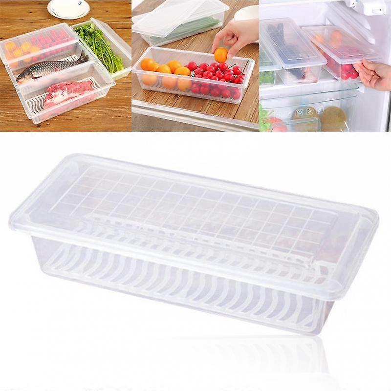 1Pc Kitchen Food Sealed Storage Box Organizer Rectangular Refrigerator Moisture-Proof Drain Vegetable Keep Fresh Box Rack Holder