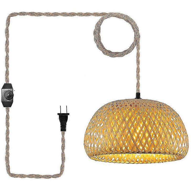 Plug In Pendant Light Hanging Lamp With Switch Hemp Rope Cord Bamboo Lampshade Wicker Rattan Hangin XH
