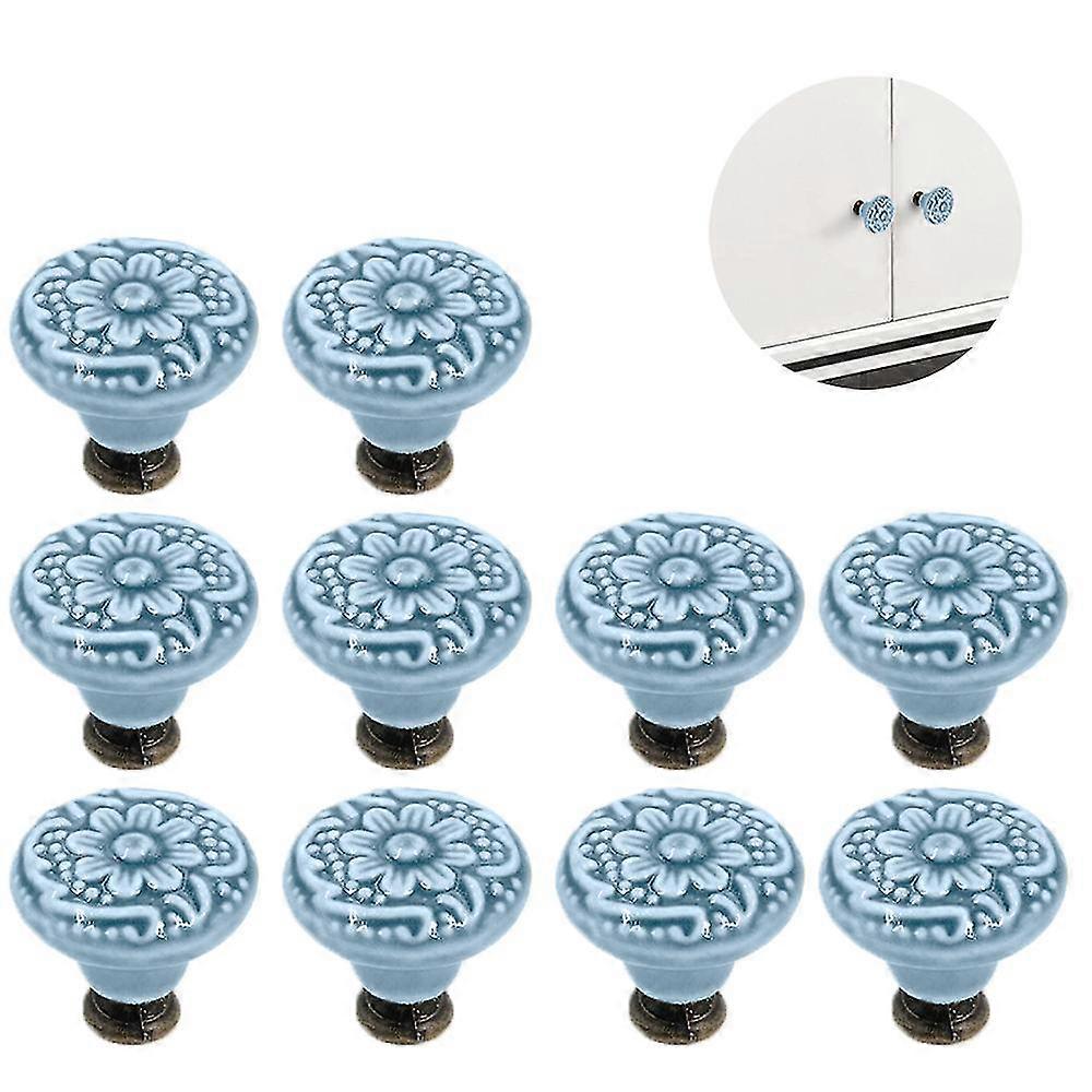 New product,10 Pieces Ceramic Knobs,Vintage Cabinet Door Knobs,Drawer Knobs,Ceramic Door Knobs(blue)
