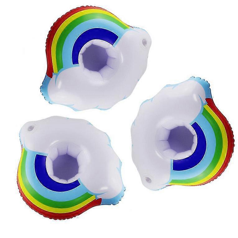 3pcs Inflatable Drink Holder Pool Floating Cup Coaster Rainbow Water Toy