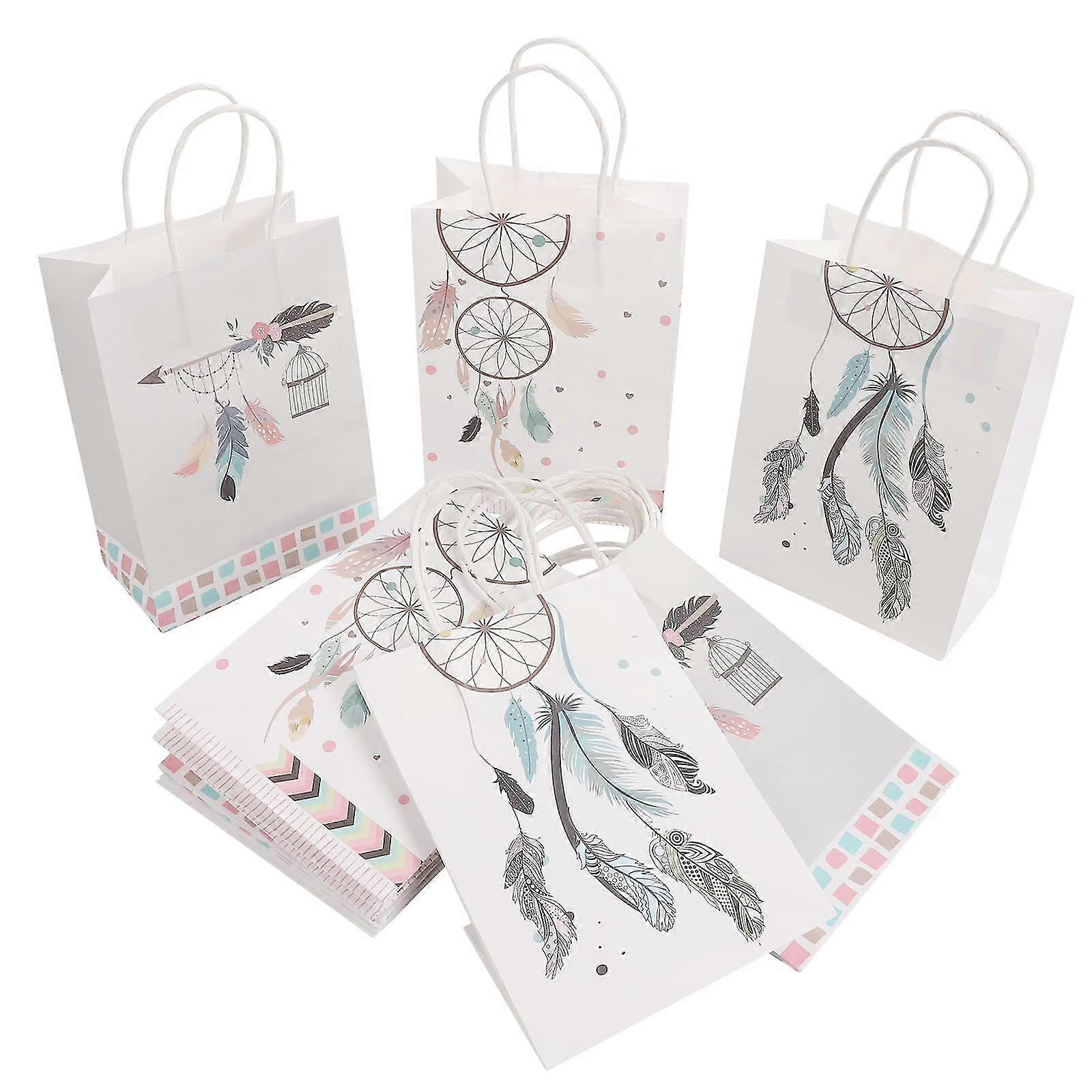 12 Pcs Kraft Paper Favor Bags - Dream Catcher Pattern Paper Bags with Handle, Multi-Use Favor Pack