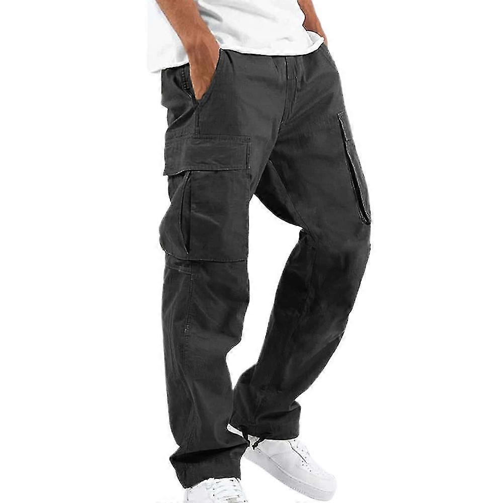 Mannen Solid Drawstring Combat Cargo Pants Multi-pockets Broek Tactische Losse Broek