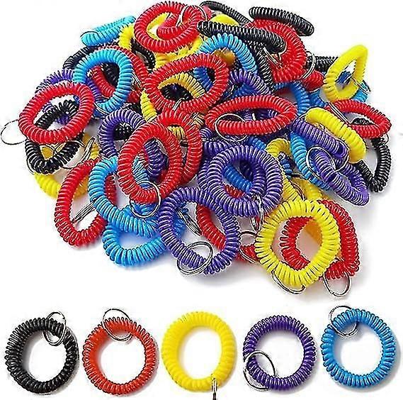 50pcs Stretchable Key Ring Band Keychain Spriral Wrist Coil Keychain Black For Number Tag