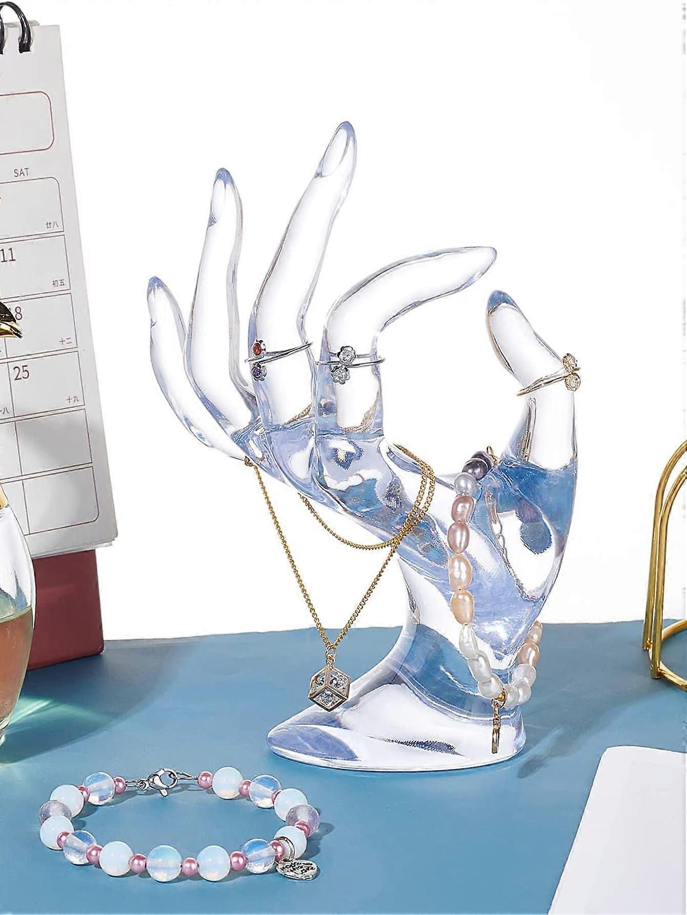 1pc Pink Transparent Hand-Shaped Jewelry Organizer, Gift For Valentine's Day