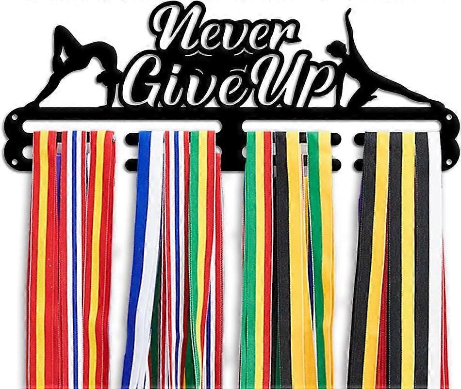 Gymnastics Medal Hanger Display, Sports Medal Holder Never Give Up Display Hanger Medal Hooks Display Awards Rack for Wall Frame Awards Ribbon Holder