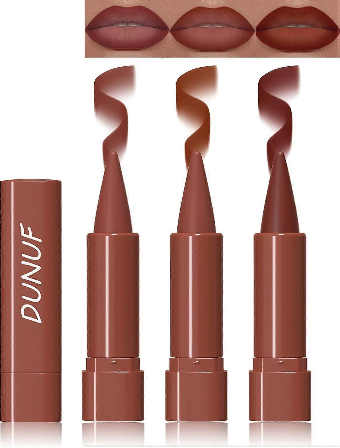 3 Colors Nude Matte Gradient Lipstick and Lip Liner Set, High Pigmented Velvet Smooth Red Lip Crayon Liner Makeup Pen, Long Lasting Smudge Proof