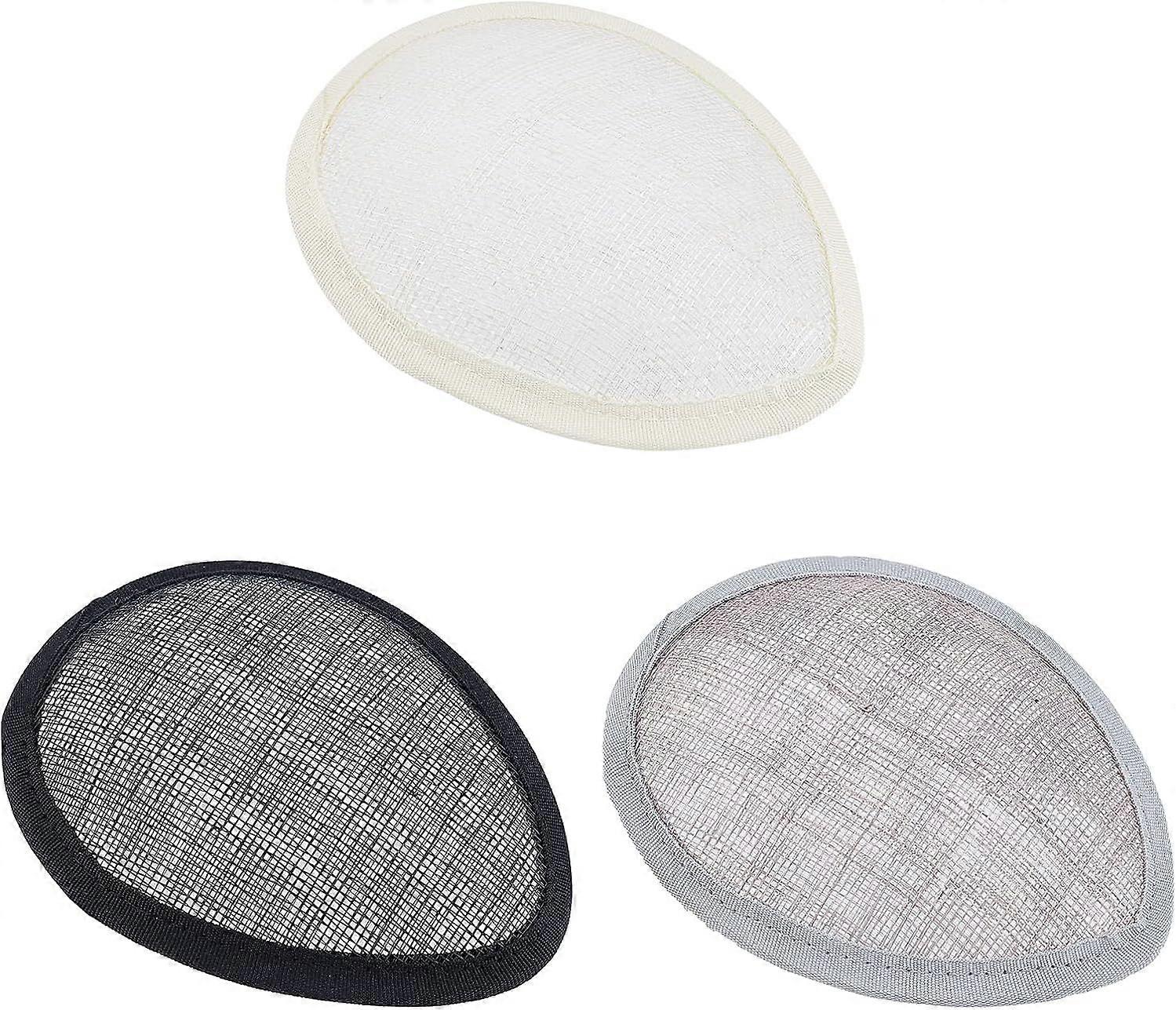 3PCS Teardrop Fascinator Hat Base 5x4 inch (Black White Gray) Linen Mesh Millinery Base Cocktail Hats Making Base Hat Craft Material for Making Fascin