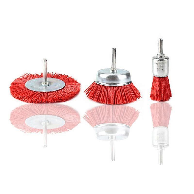 3 Piece Nylon Filament Abrasive Wire Brush Wheel & Cup Brush Set with 1/4 Inch Shank for Removal of