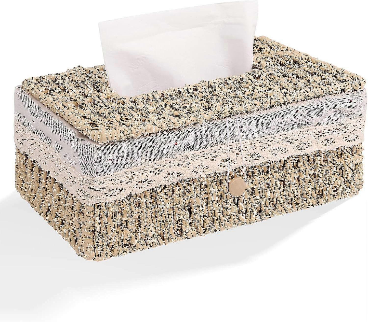 ペーパーロープティッシュボックス、裏地付き装飾ティッシュボックス、自由奔放に生きるティッシュボックスオーガナイザー、家庭用バスルームオフィスホテル用長方形ティッシュディスペンサー、24x1