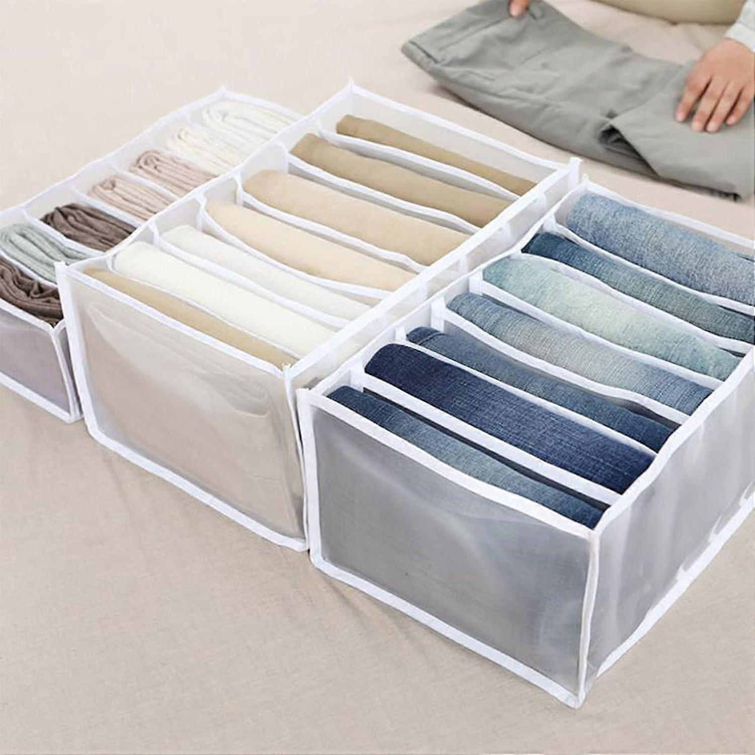 Drawer Storage Box with Compartments for Jeans, Wardrobe, Drawer, Mesh Divider, Jeans Organizer, White, 7 Grids