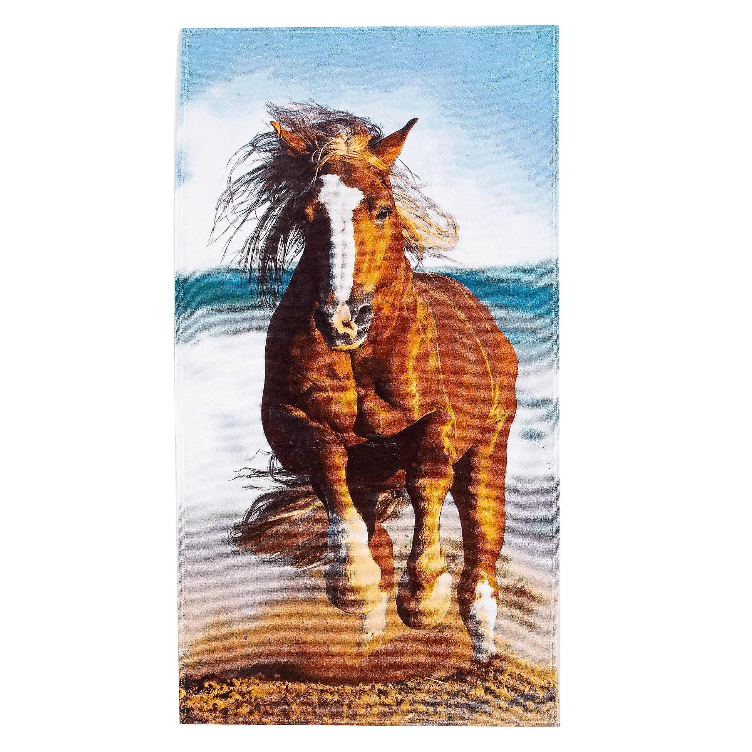 Classics Beach Towel, 30" x 60", Running Horse Design, Soft Cotton Material, Ideal for Summer Use