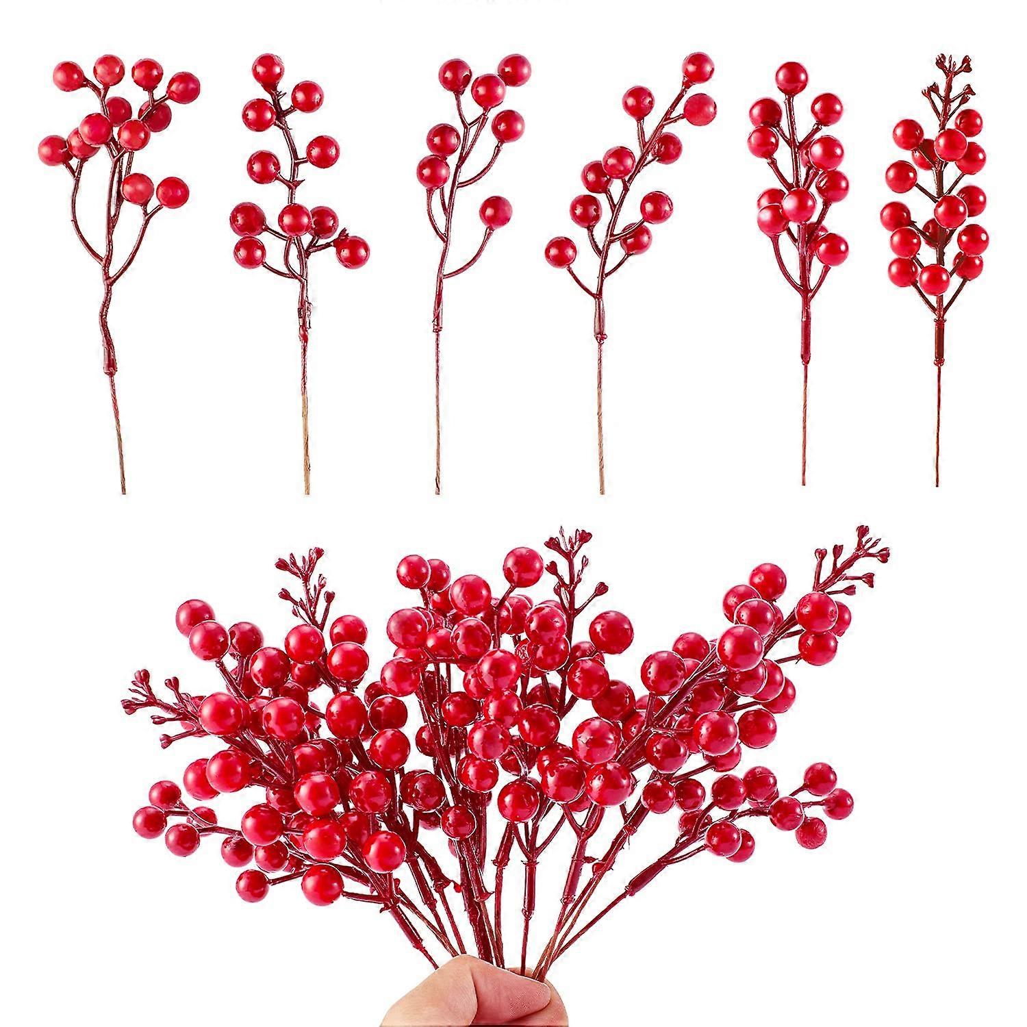 Burgundy Berry Stems 30-Pack - Artificial Winter Decorations for Trees and Crafts, 14-Inch Length, Rustic Style