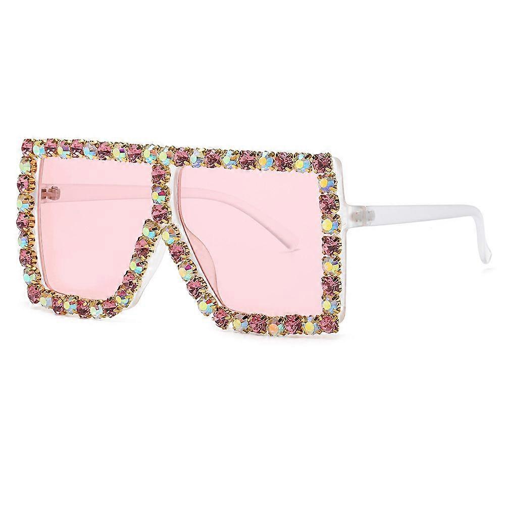 Oversized Sprankelende Kristallen Zonnebril Disco Diamond Flat Top Fashion Square Grote Tinten womem