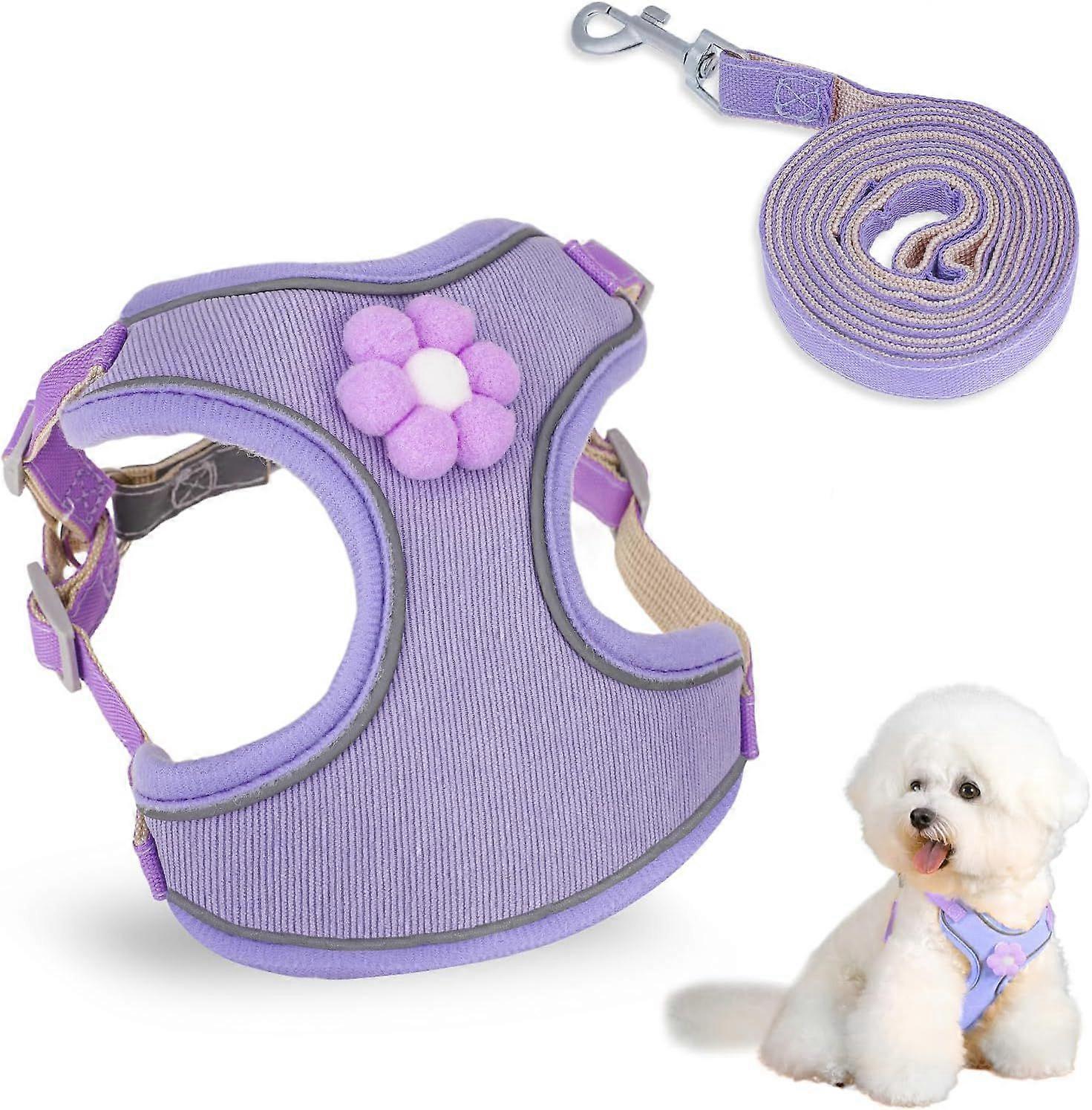 SQCLV No Pull Step-in Puppy Harness Reflective Adjustable Pet Harness Dog Harness and Leash for Small Medium Dogs with Breathable Mesh and Quick-Relea
