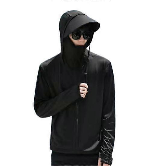 Men Sun Protection Hooded Drawstring Long Sleeve UV Protection Coat Solid Color Zipper Placket