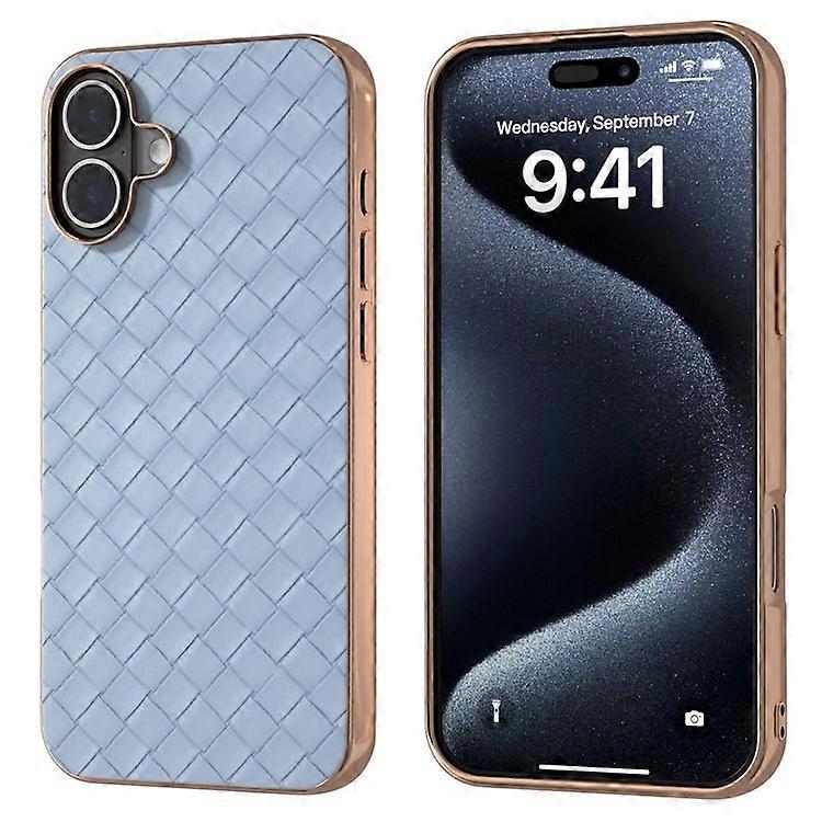 Kompatibel för iPhone 16 Fodral Vävd Textur Galvanisering Edge Läderbelagd PC + TPU Telefonskydd