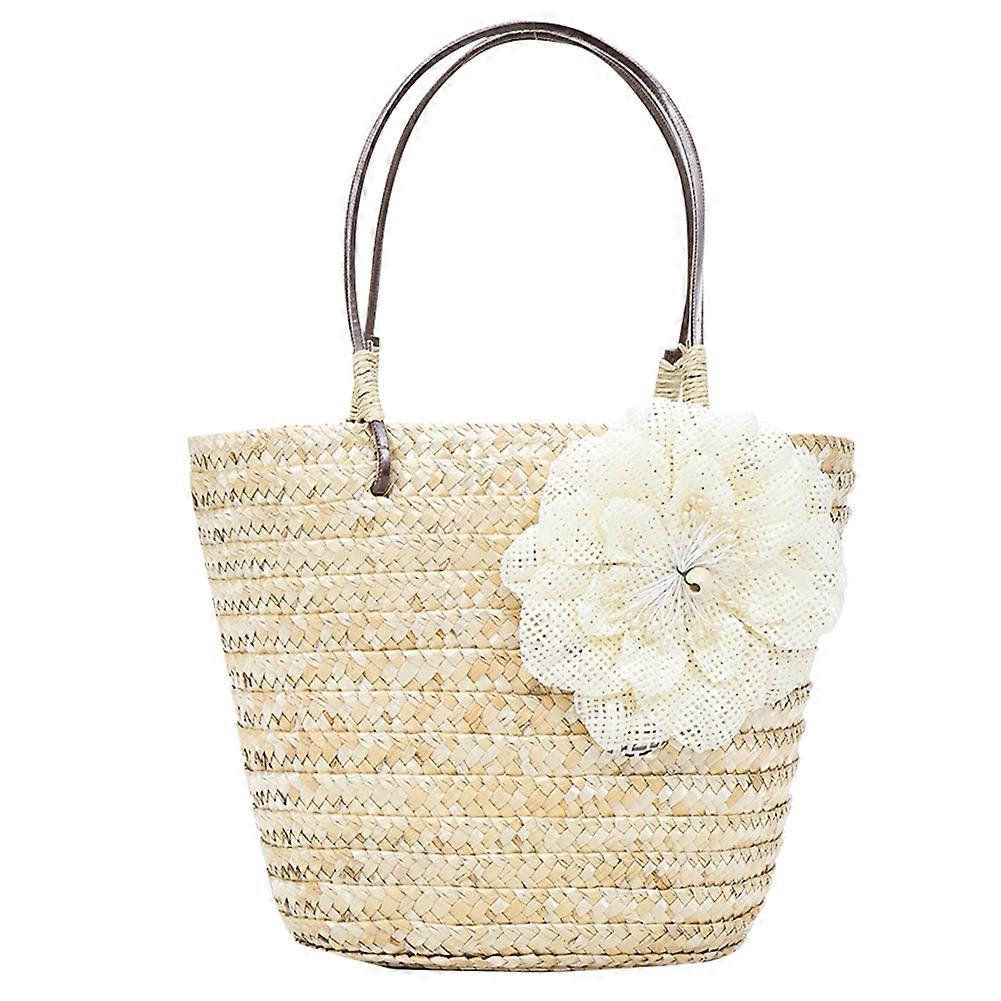 Handmade straw handbag summer beach shoulder bucket handbag