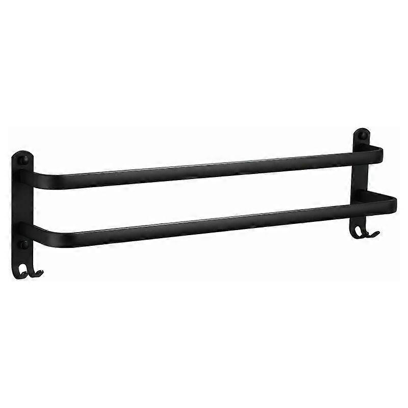 Porte-serviettes mural, porte-serviettes de salle de bain, porte-serviettes adhésif noir mat, porte-serviettes en alliage d’aluminium non perforé (40cm, barres doubles)