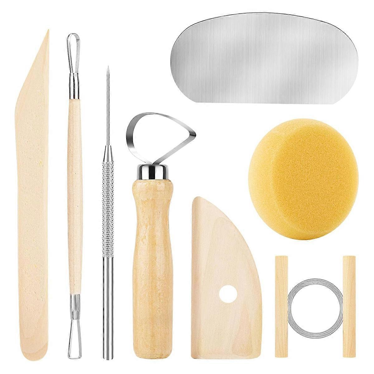 8PCS Wooden Pottery Sculpting Tools, Wood Clay Cleaning Tool Set, Ceramic Modeling Tool for Carving, Molding, Cutting
