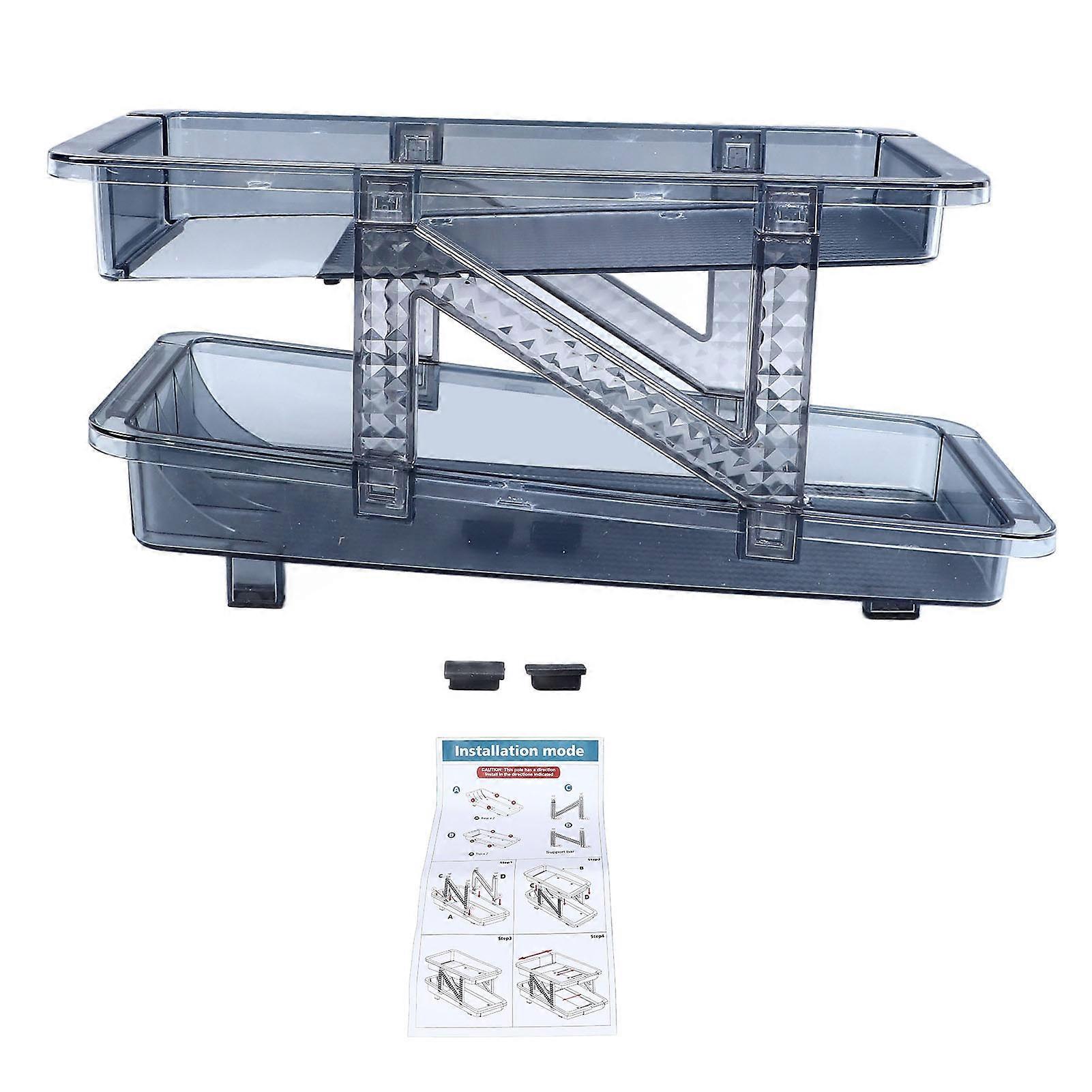 Auto Rolling Soda Can Blue Organizer Dispenser 2 Tier Adjustable Width Drink Container Holder for Fridge