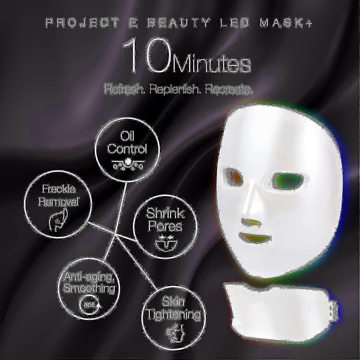 Photorejuvenation ansigts- og halsmaske | LED-foton rød, blå, grøn lysterapi, 7 farve lysterapi