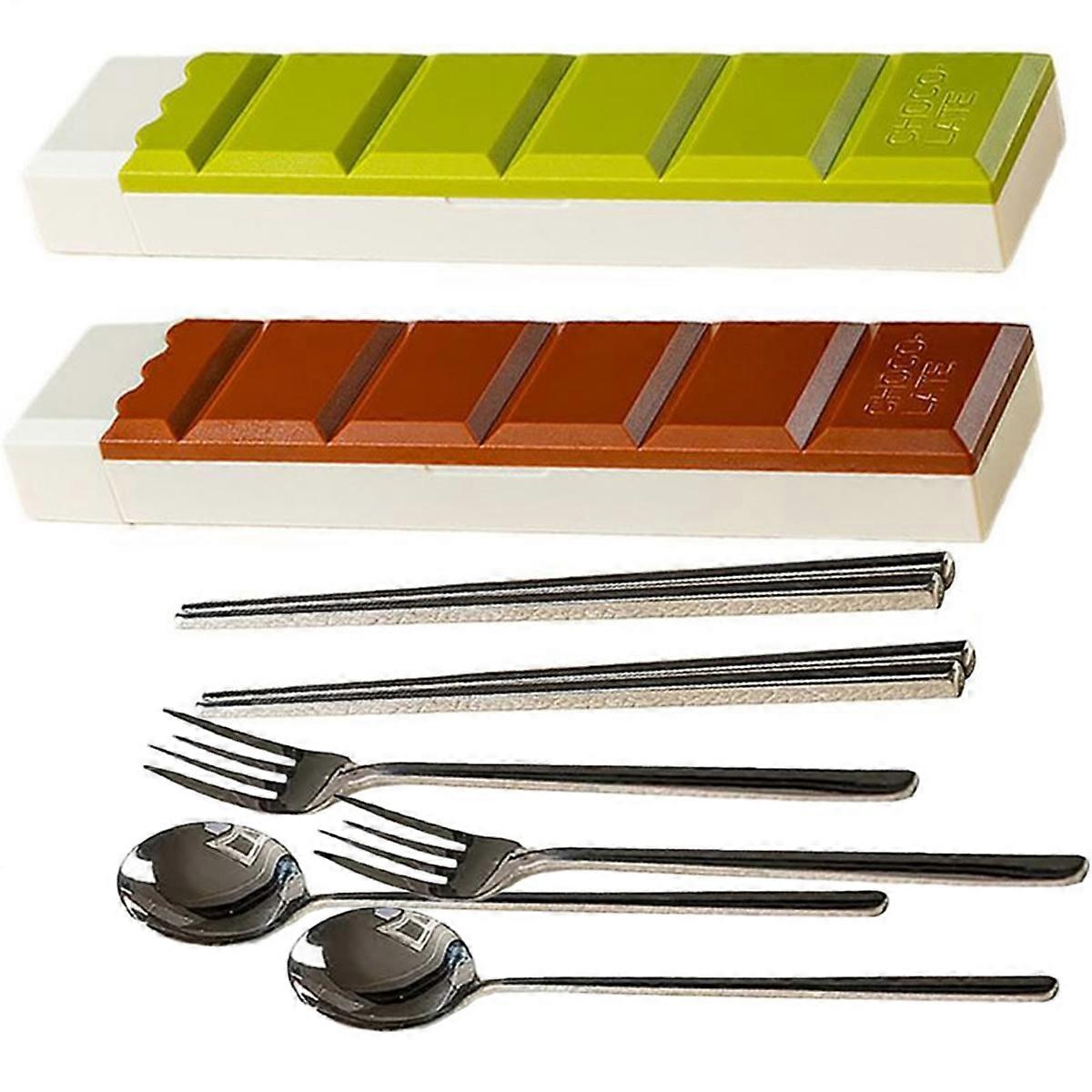 2Pcs Portable Cutlery Set Stainless Steel Silverware Set with Case