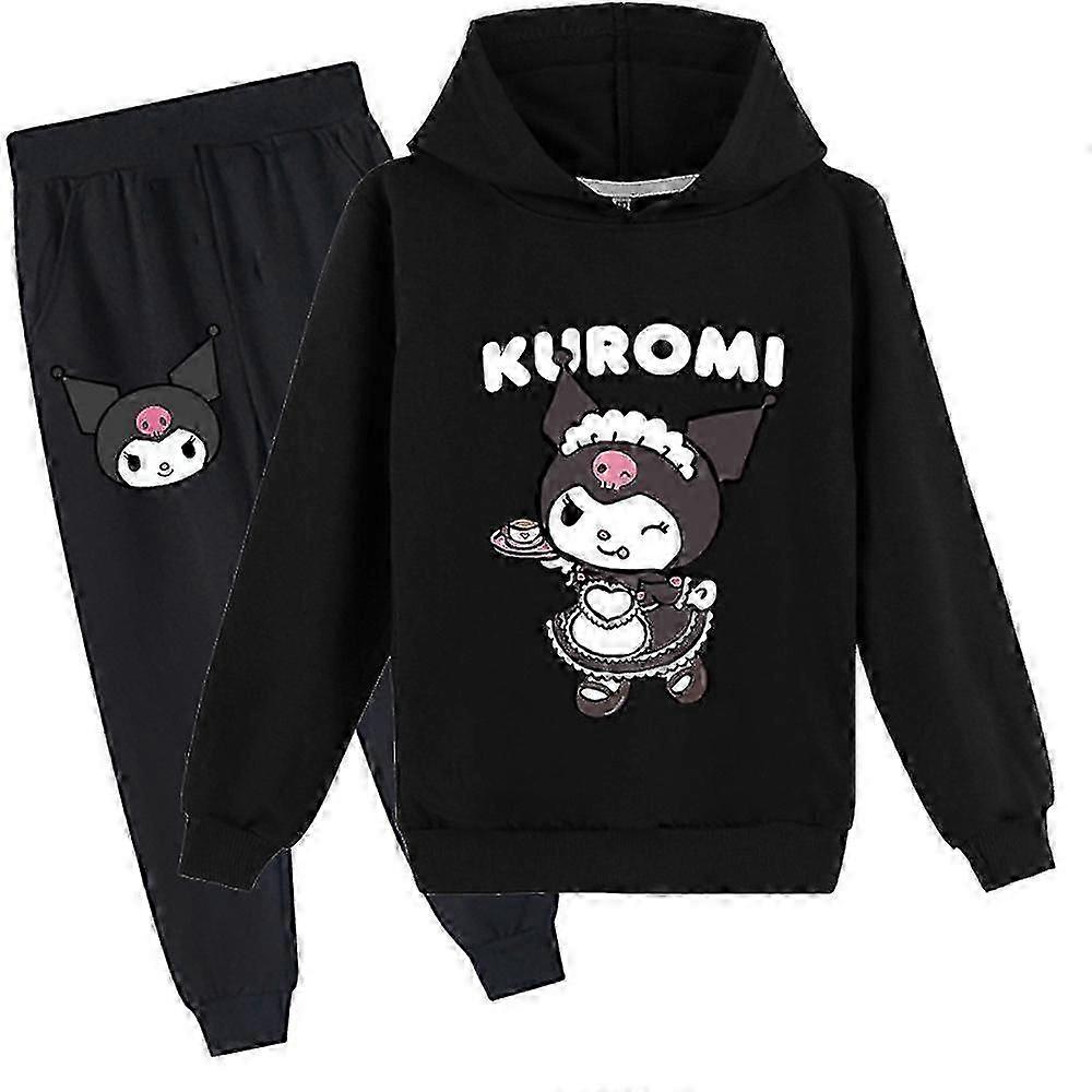 Kuromi طباعة بدلة رياضية مجموعة أطفال الفتيات بلوفر هوديي مقنعين قميص من النوع الثقيل قمم عداء السراويل بدلة رياضية ملابس عارضة دعوى الهدايا