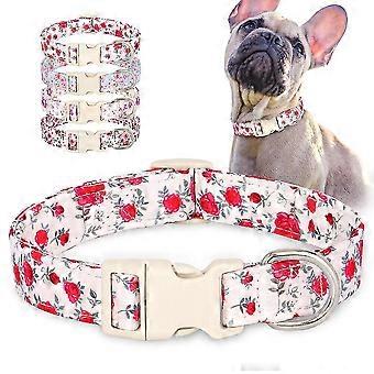 Coleira de Cão de Nylon Floral Moda Ajustável Para Cães Pequenos Médios L: Pescoço 36-55cm Vermelho