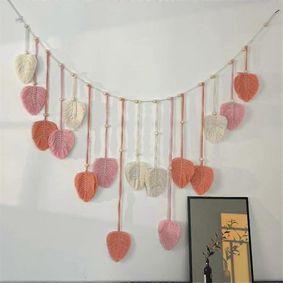 Woven Leaves Macrame Ornament, Handmade Woven Art Wall Tapestry A