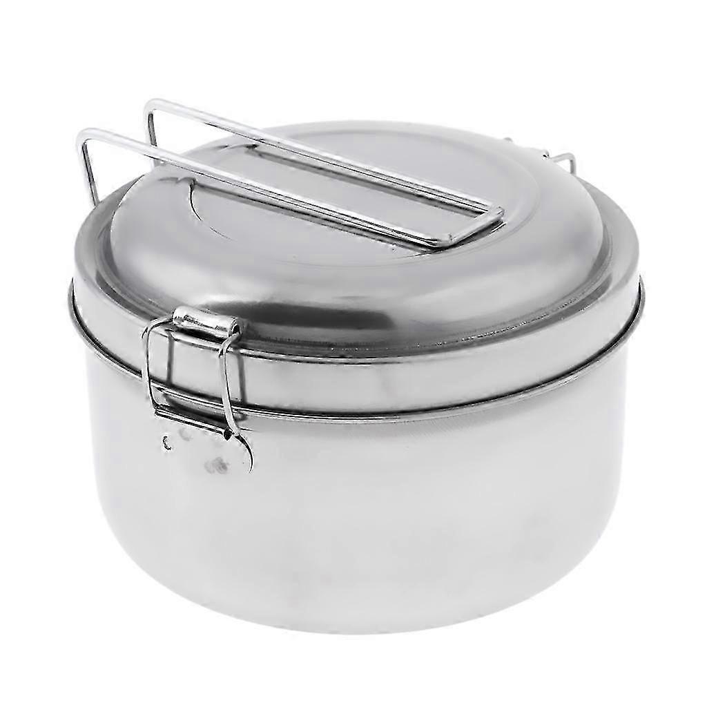 Stainless Steel Lunch Box Double Layer Food Carrier with Folding Handle