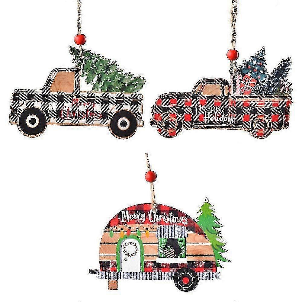 クリスマスツリー木製車吊り下げオーナメント、漫画トラックカーシェイプペンダント