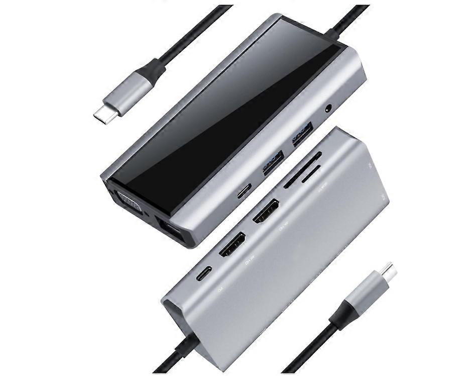 USB C Hub, 2 USB-A 3.1, 1 USB-C 3.1 and SD/Micro SD, Ethernet 1000M, 1 VGA, 1 Audio 3.5mm for MacBook Air, MacBook Pro, XPS, Windows and more.(Grey)