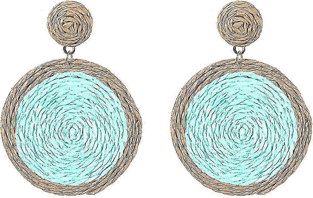 Bohemian Woven Straw Wicker Raffia Rattan Dangle Earrings Geometric Circle Round Drop Earrings IOL