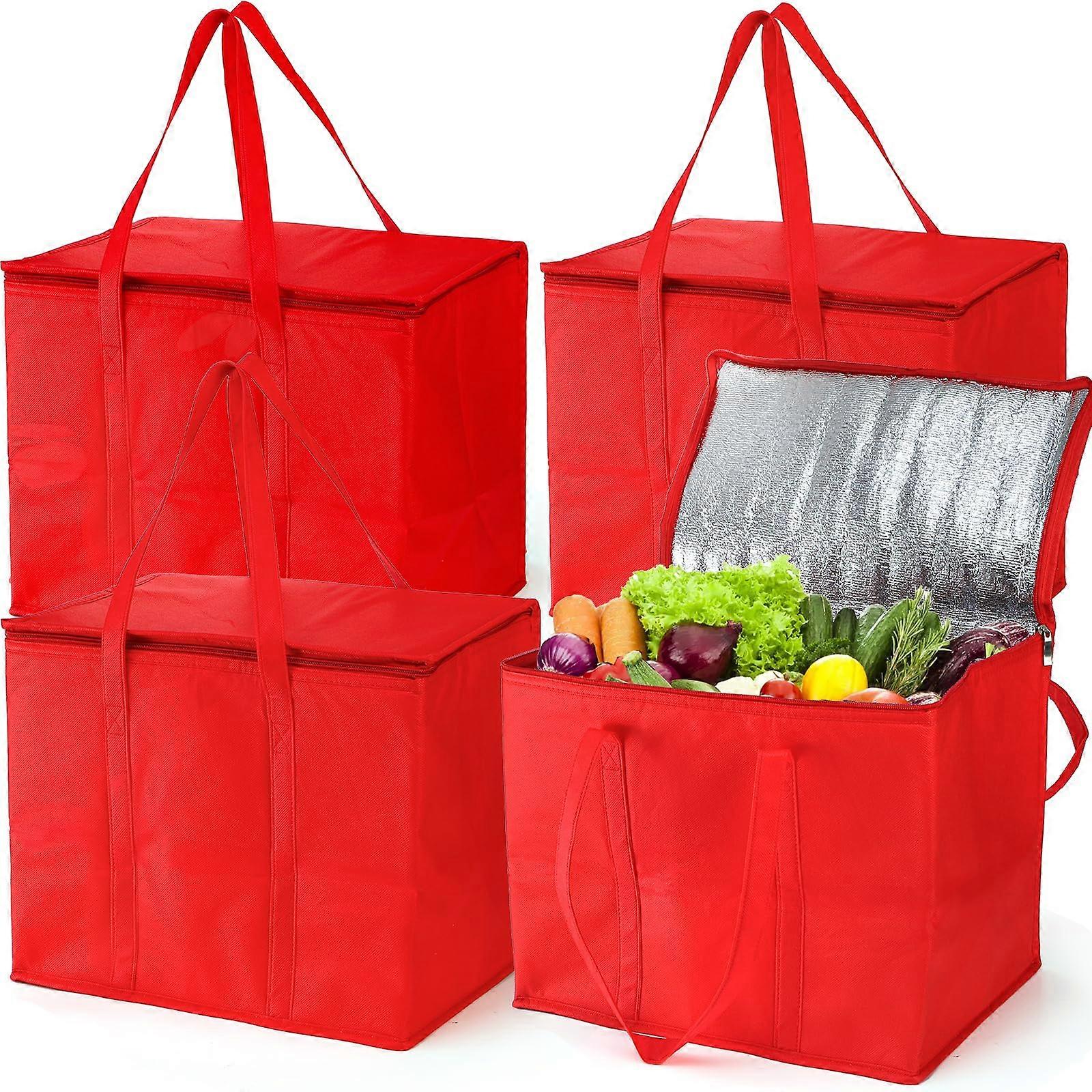 4 Pack Insulated Reusable Grocery Bags, X-Large Foldable Cooler Bag with Zippered Top