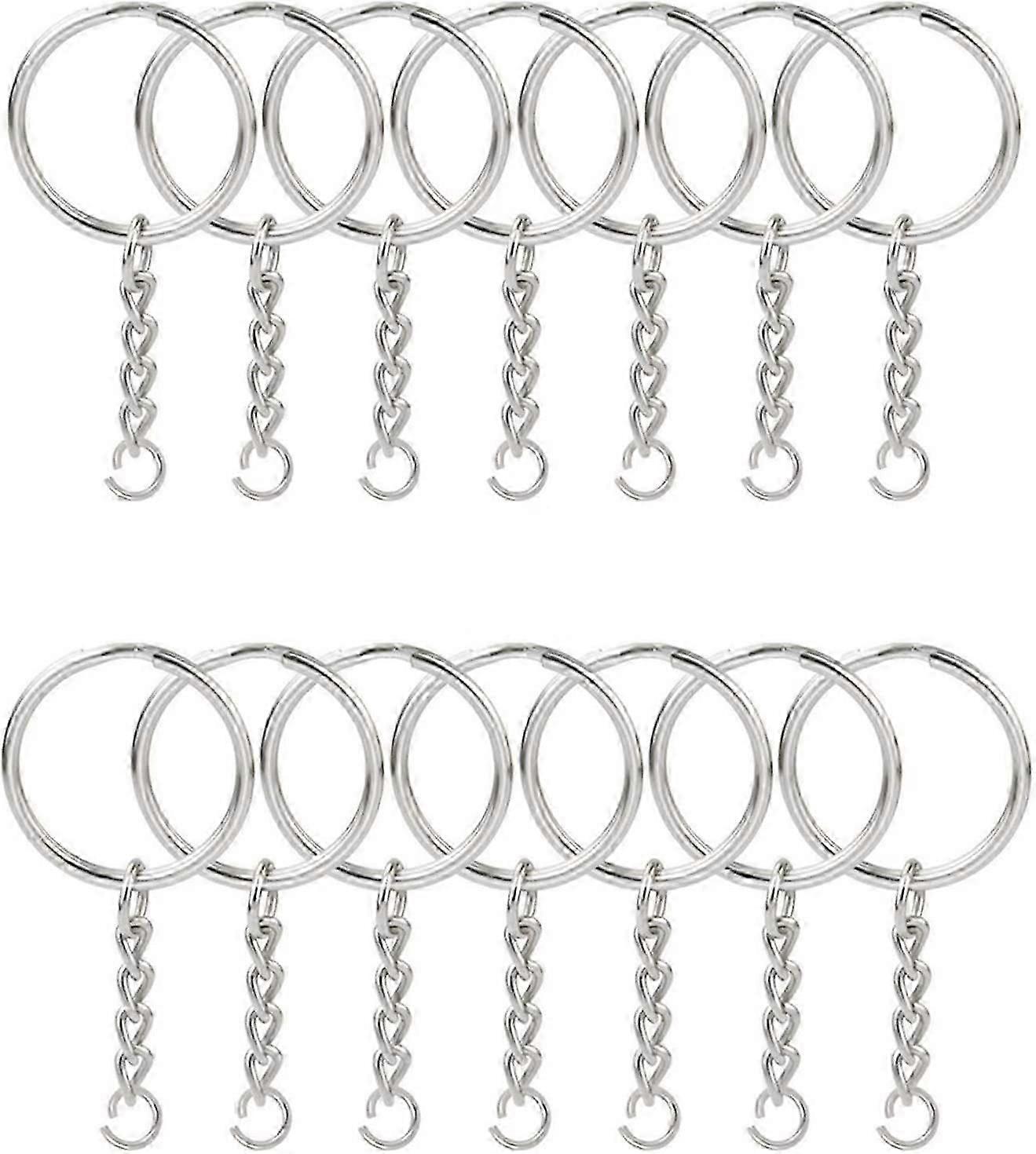 100PCS Split Key Ring with Chain 1 inch, Split Key Ring with Chain Silver Color Metal Split Key Chain Ring Parts with Open Jump Ring and Connector