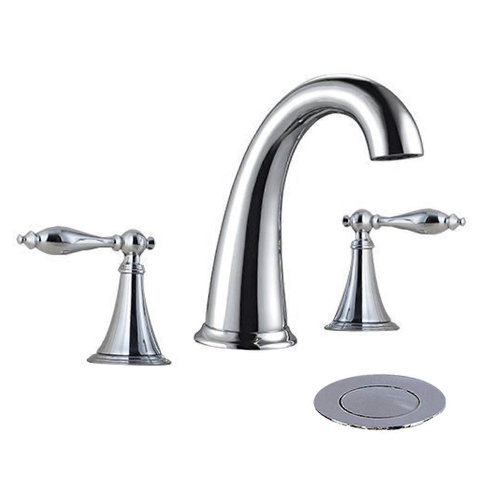 Chrome Widespread Bathroom Sink Faucet with Supply Hose,Two Handle Three Hole Lavatory Faucet,Basin Mixer Tap with Pop Up Drain
