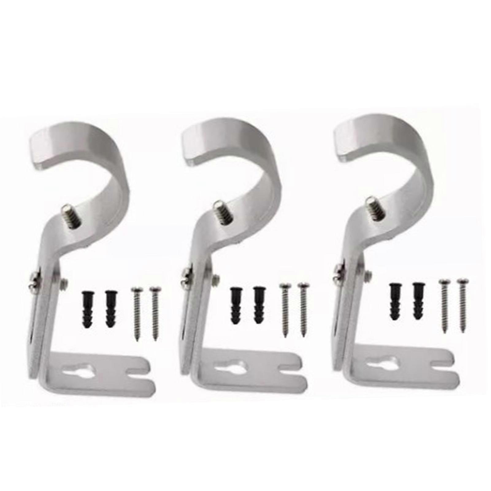 3 Set Curtain Rod Bracket Wall Adjustable Modern Simple Iron Support Holder Silver