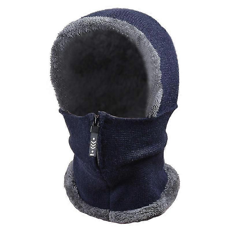 Winter Warm Balaclava, Elastic Neck Beanie, Mask Scarf Hat, Windproof Warm Running Ski Hat Navy Blue