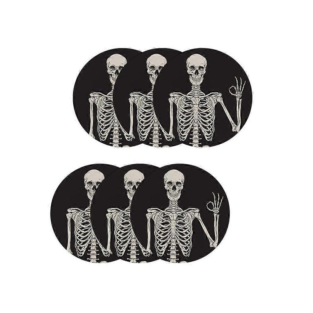 6Pcs Skeleton Skull Coasters Cup Coasters Ceramic Stone Round Drink Coasters