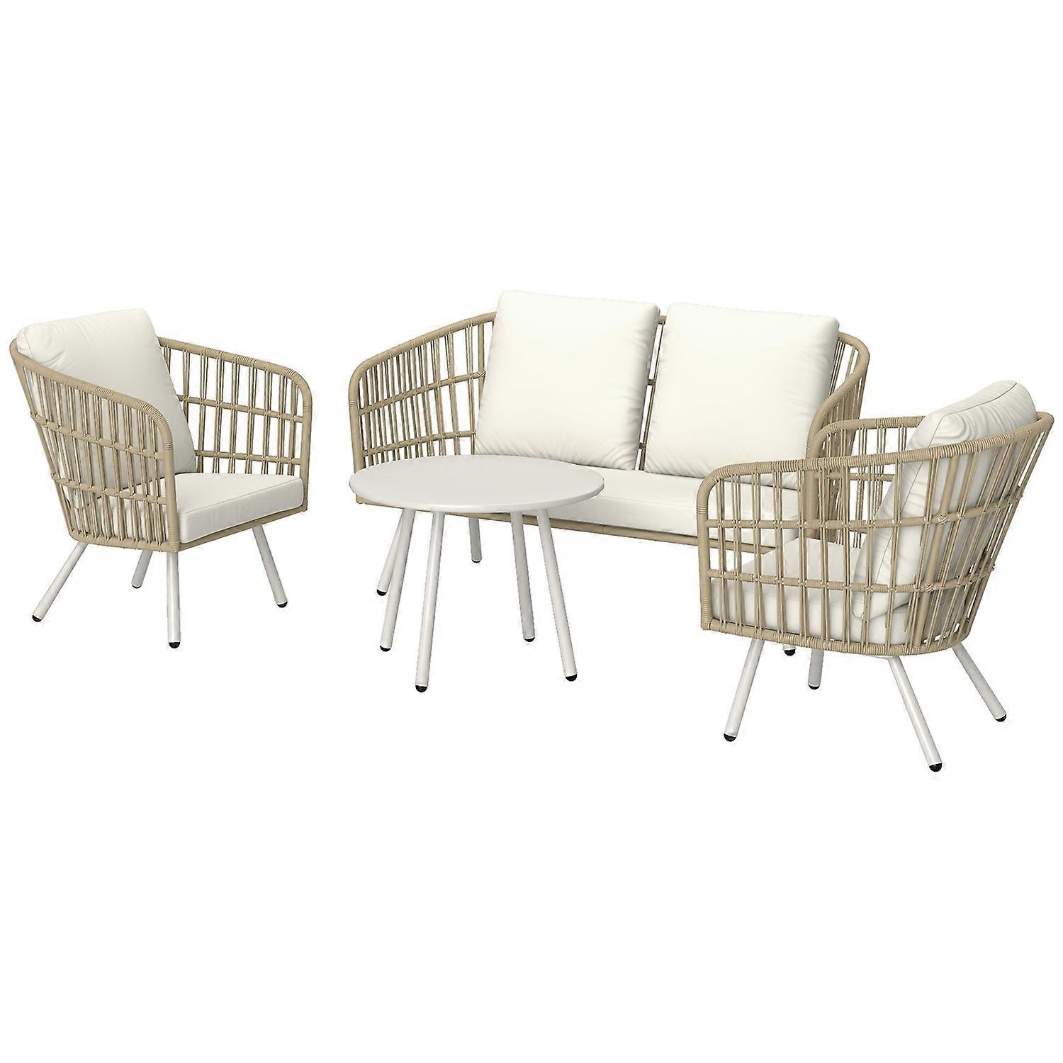 Garden furniture set made of poly rattan lounge set with 2 sofa chairs table cushions weatherproof seating area for 4