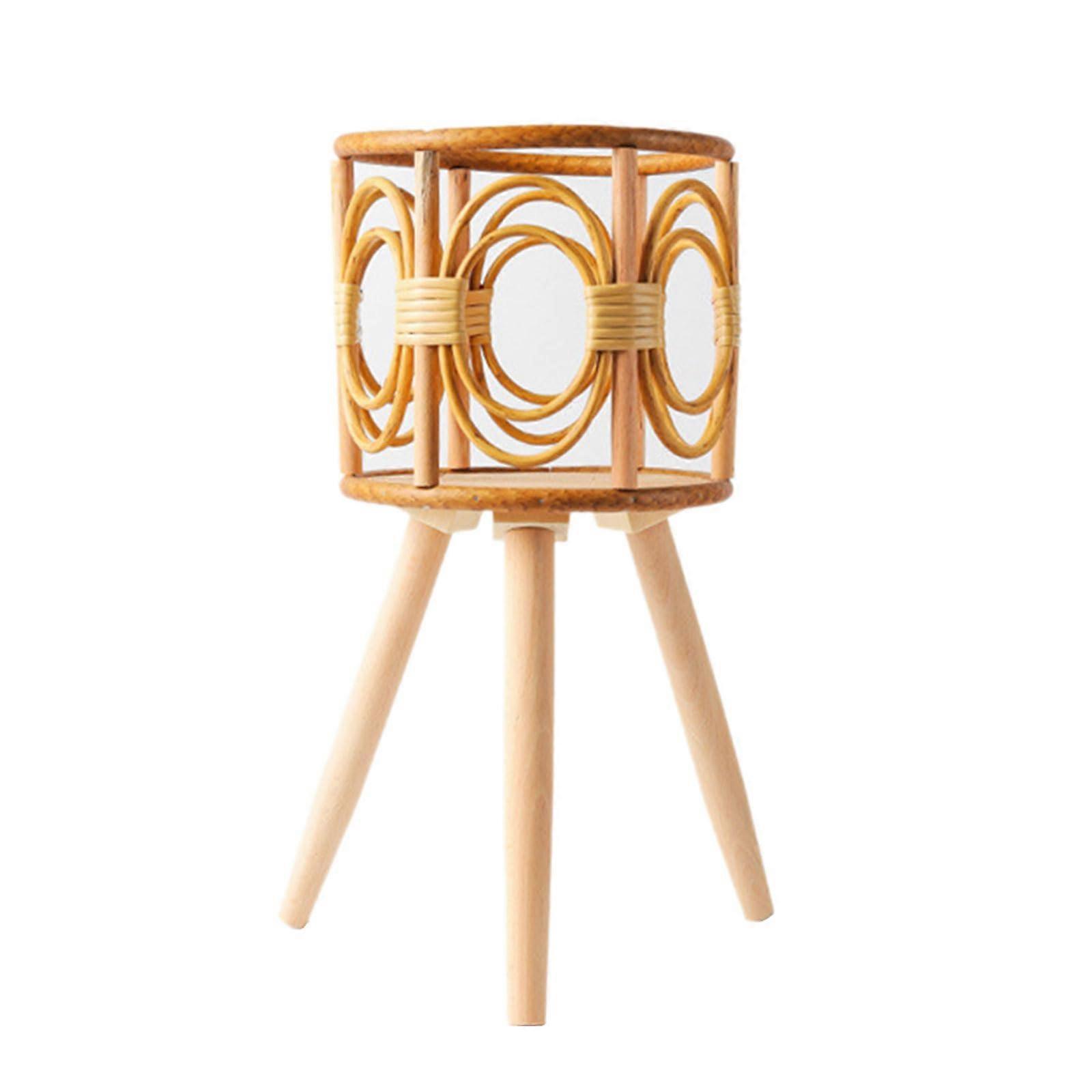 Rattan Indoor Plant Stand Woven Straw Flower Holder Stool with Legs 20 x 41 x 18 CM Floor Planter Basket Rack