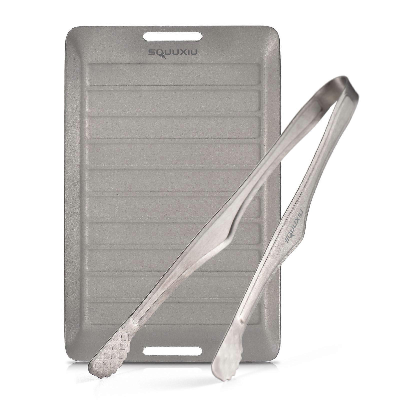 Ti Camping Grill Pan & BBQ Tongs Set Portable Outdoor Cookware Non-Stick Surface Matte Finish Perfect for 1 Person