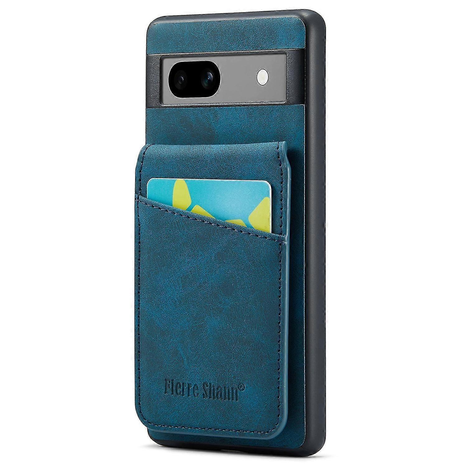 FIERRE SHANN For Google Pixel 8a Cell Phone Case RFID Blocking Card Slots PU+TPU Cover - Blue
