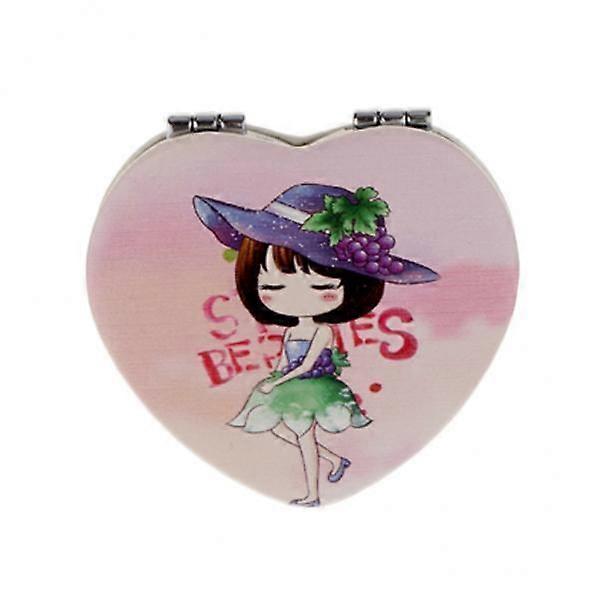 2xMini Folding Double Makeup Vanity Mirror Compact Random Heart