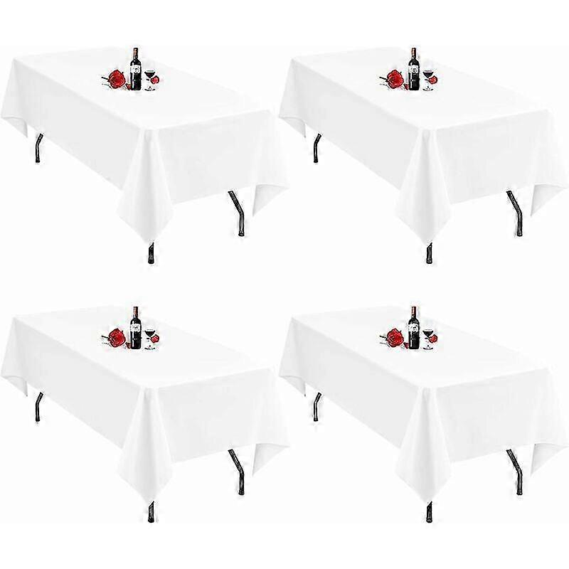 Lot de 4 Nappes Blanches pour Tables Rectangulaires 140 x 250 cm Nappe Blanche Rectangle Linge de Table Tissu Polyester Nappes Blanches Lavables pour