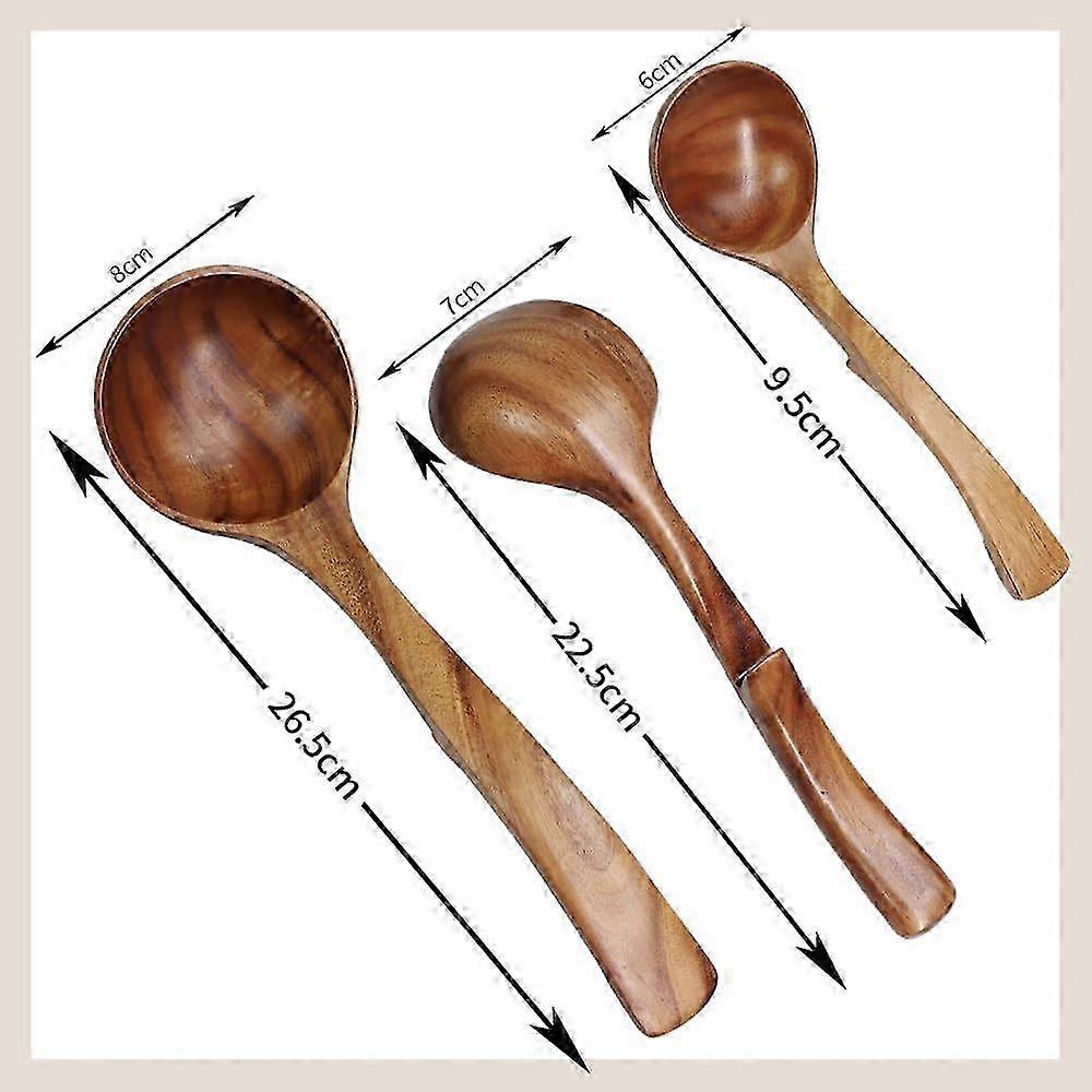 Wooden Ladle Set - Non-Stick Long Handle Kitchen Utensils (3 Sizes)
